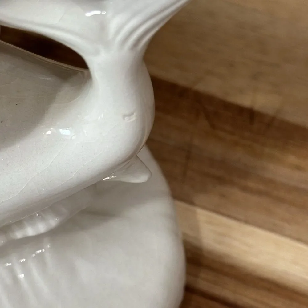 Vtg ‘60 Cherub Riding Dolphin Holding Shell Soap Dish - Holland Mold White Glaze